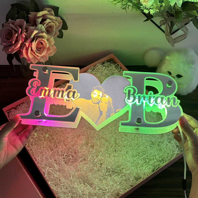 Personalized Mirror Light With Customized Photo And Name Sweet Gift For Valentine's Day