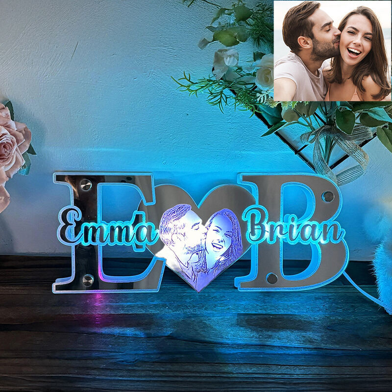 Personalized Mirror Light With Customized Photo And Name Sweet Gift For Valentine's Day