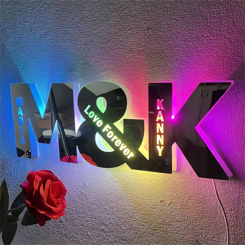Personalized Led Mirror Light Customized Couple Initials Romantic Gift For Valentine's Day