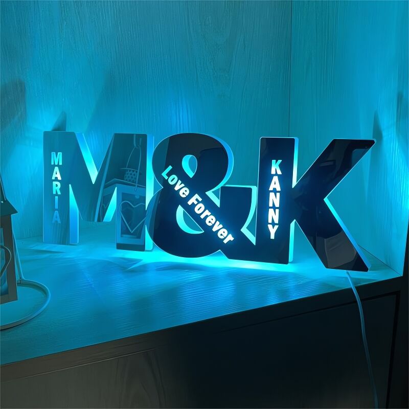 Personalized Led Mirror Light Customized Couple Initials Romantic Gift For Valentine's Day