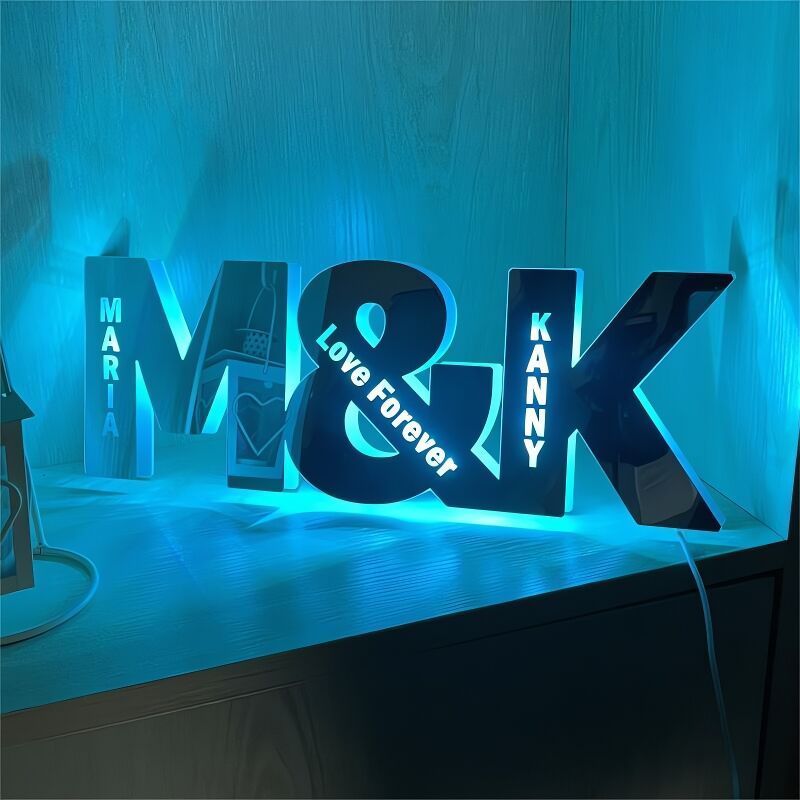 Personalized Led Mirror Light Customized Couple Initials Romantic Gift For Valentine's Day
