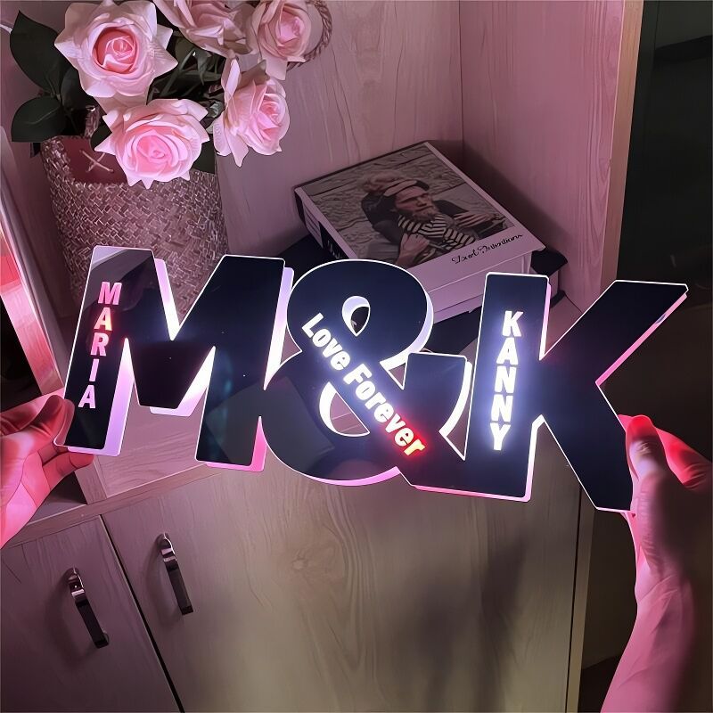 Personalized Led Mirror Light Customized Couple Initials Romantic Gift For Valentine's Day
