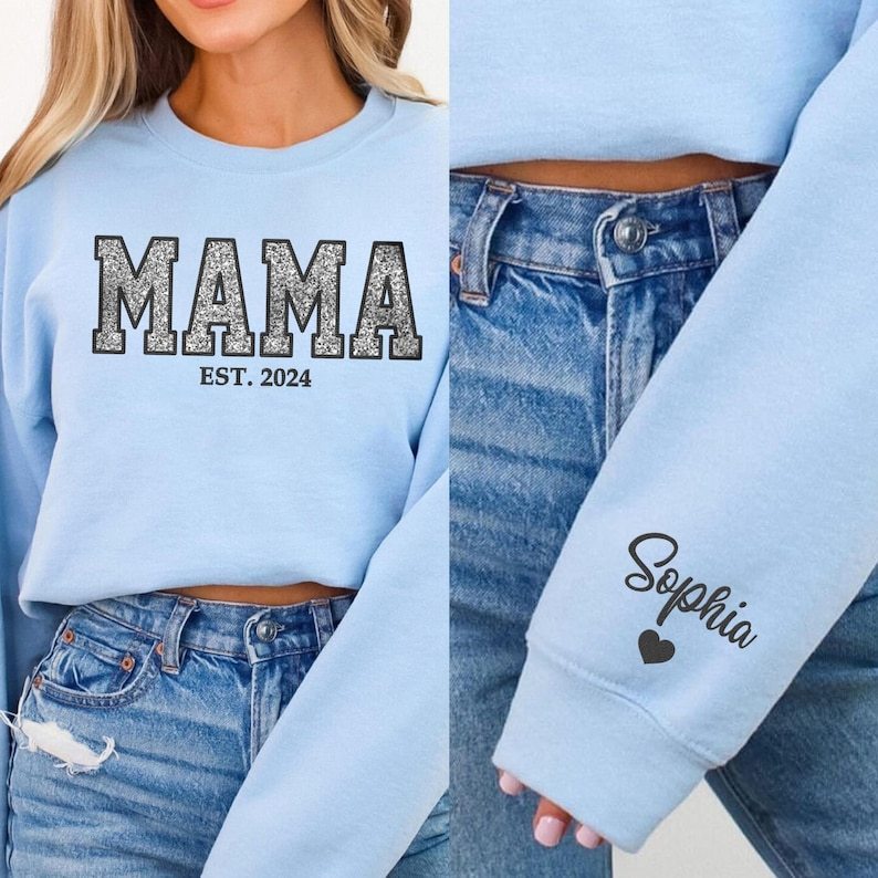 Custom Embroidered Applique Glitter Mama Sweatshirt - Gift for Mom