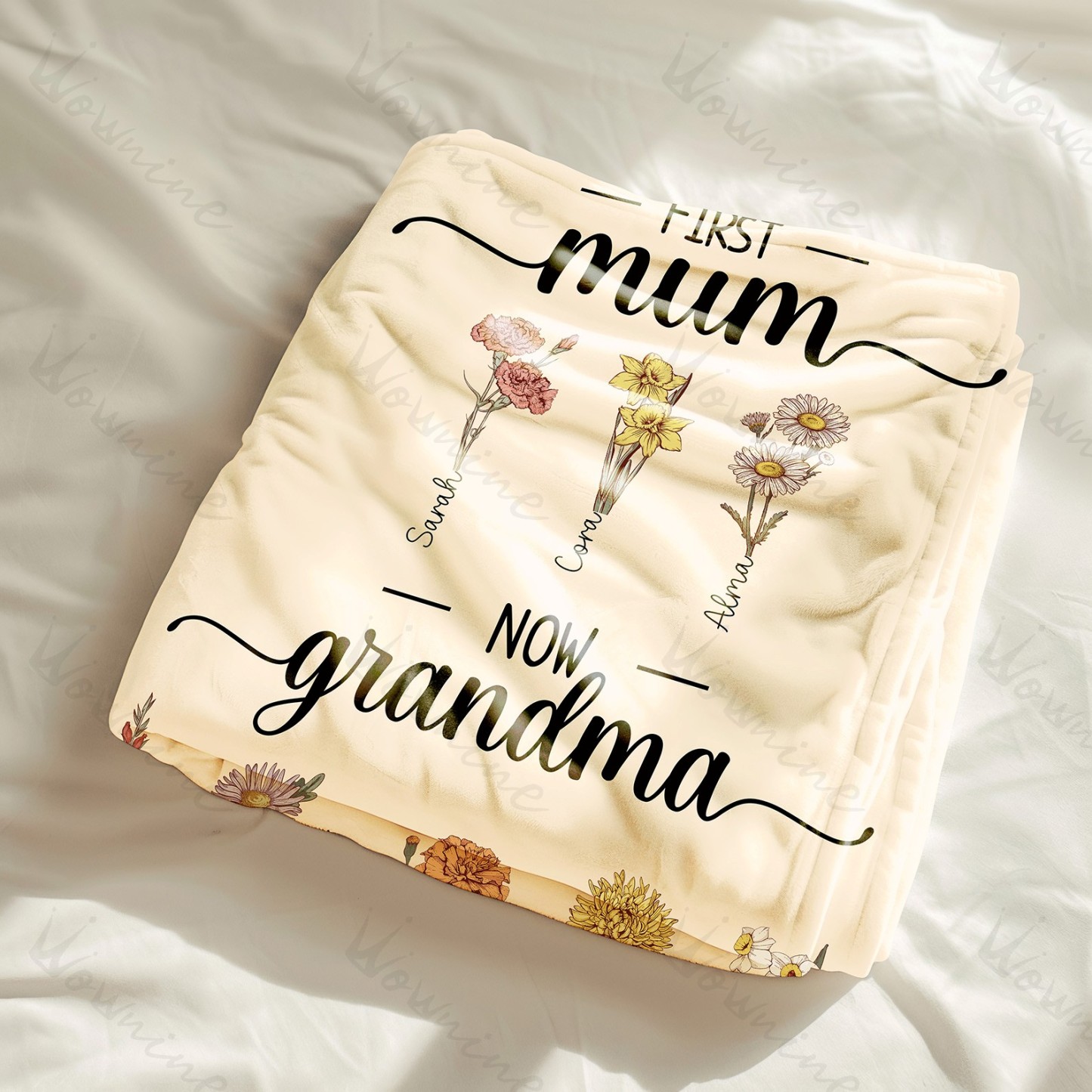 First Mom Now Grandma - Birth Flower Family Customized Blanket