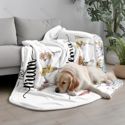 First Mom Now Grandma - Birth Flower Family Customized Blanket