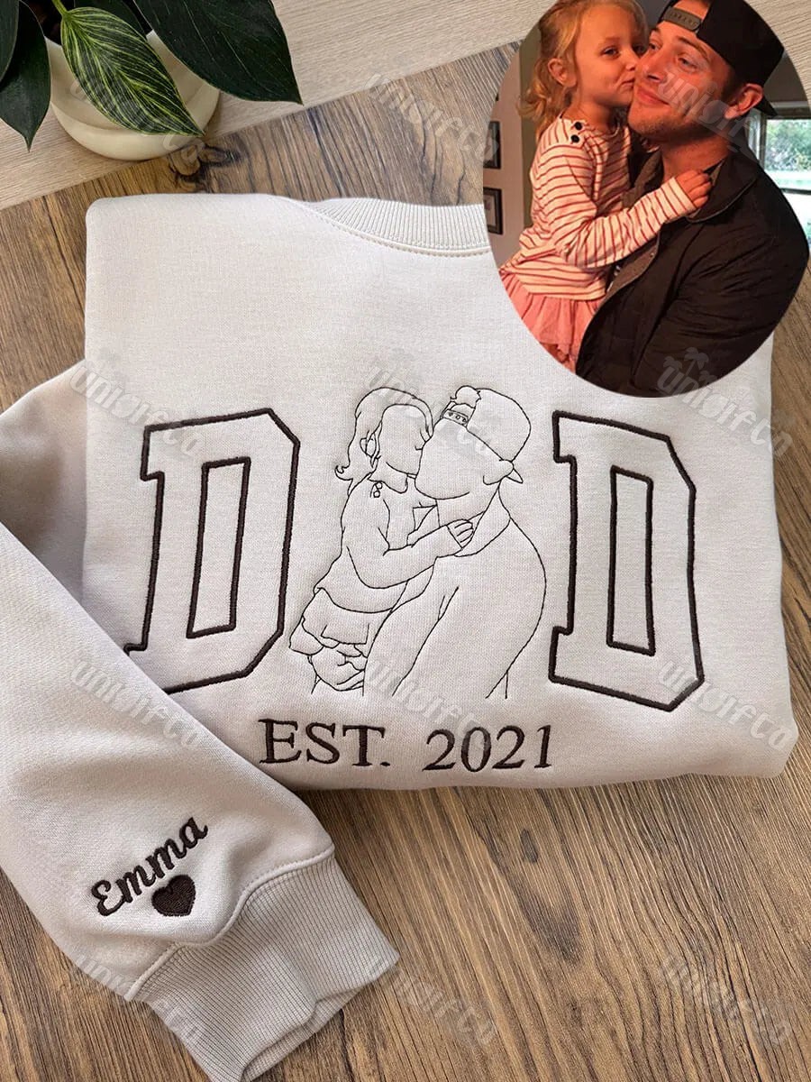 Custom Embroidered Daddy Sweatshirt with Kids Names on Sleeve