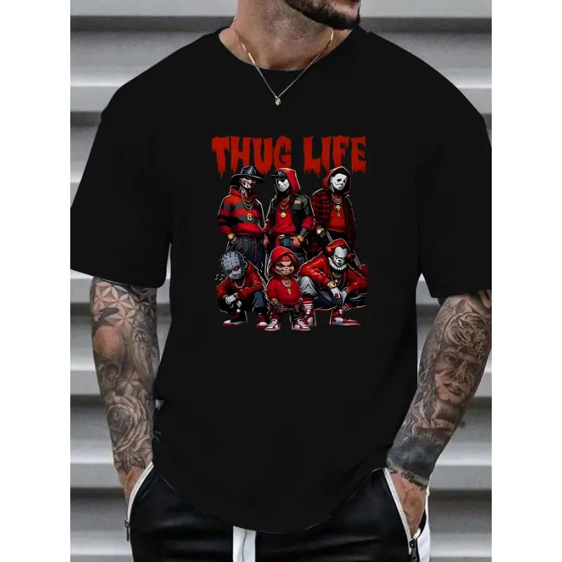 “THUG LIFE” Horror - Hip - Hop Mashup Tee | Edgy Subculture Graphic Shirt