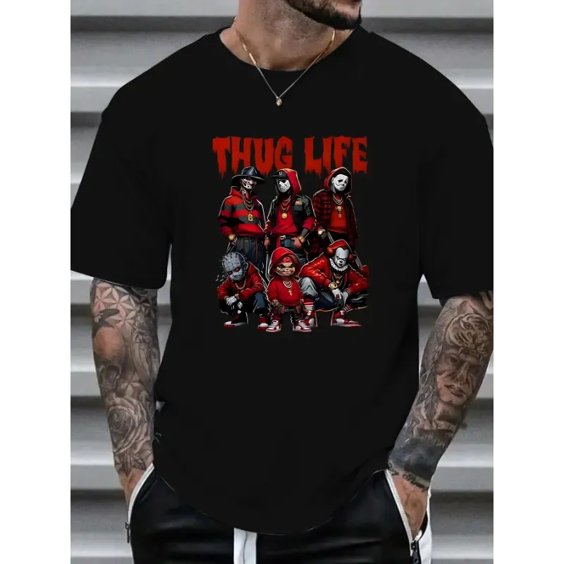 “THUG LIFE” Horror - Hip - Hop Mashup Tee | Edgy Subculture Graphic Shirt
