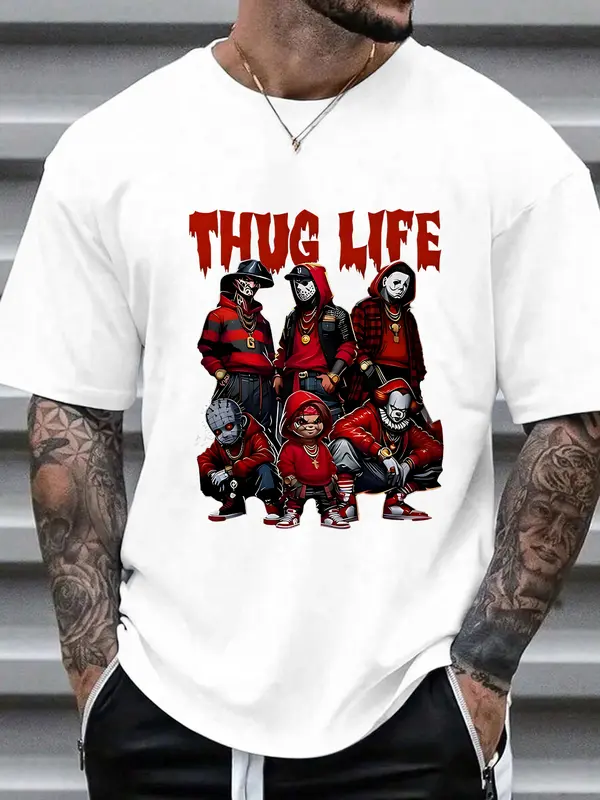 “THUG LIFE” Horror - Hip - Hop Mashup Tee | Edgy Subculture Graphic Shirt