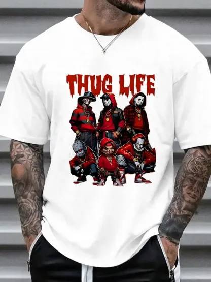 “THUG LIFE” Horror - Hip - Hop Mashup Tee | Edgy Subculture Graphic Shirt