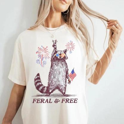 “FERAL & FREE” Patriotic Raccoon Graphic Tee