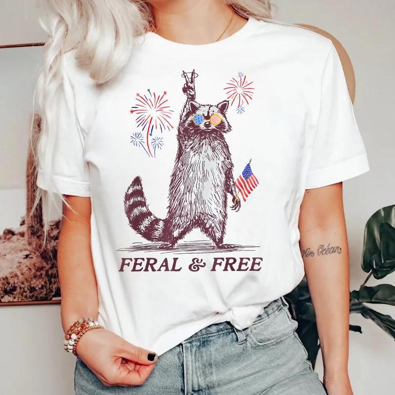 “FERAL & FREE” Patriotic Raccoon Graphic Tee