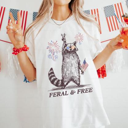 “FERAL & FREE” Patriotic Raccoon Graphic Tee
