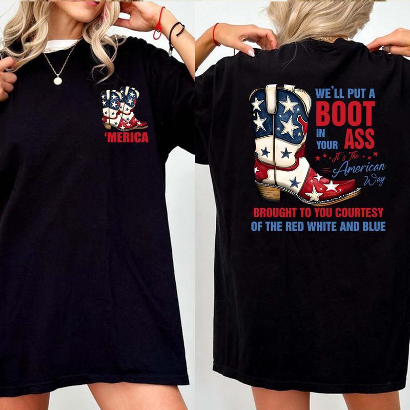 “American Cowboy Pride” Patriotic Boot Graphic Tee