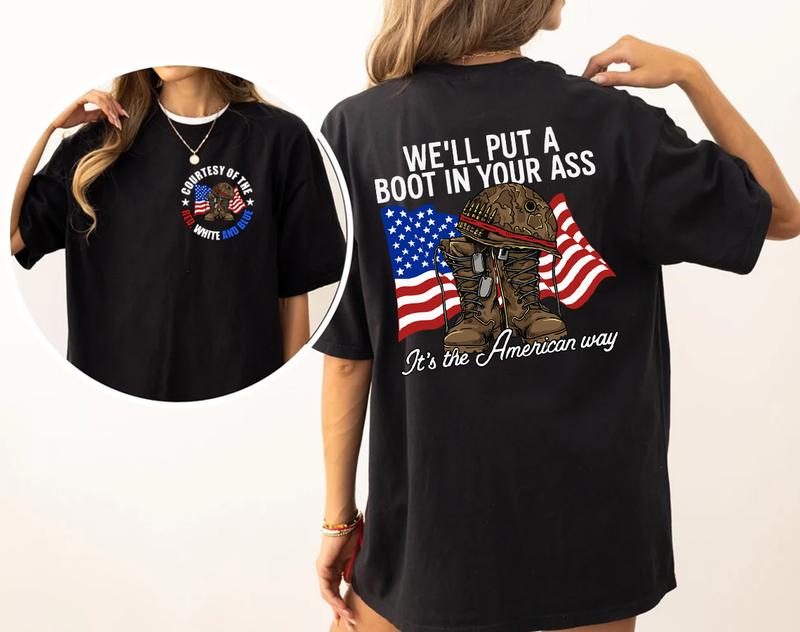 “Patriotic Military Pride” Pink American Boot Tee
