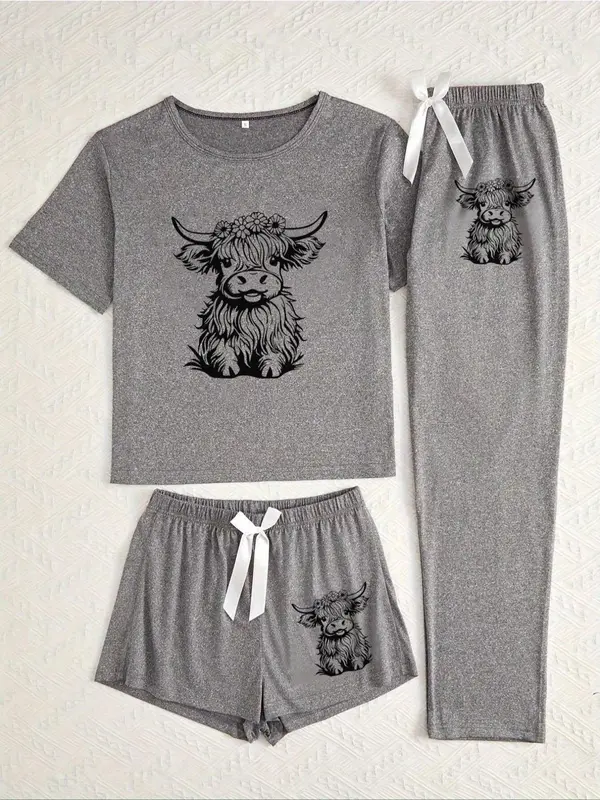 “Adorable Highland Cow” 3 - Piece Pajama Set