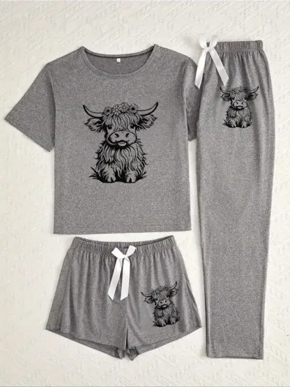 “Adorable Highland Cow” 3 - Piece Pajama Set