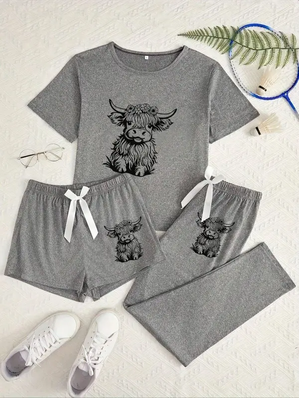 “Adorable Highland Cow” 3 - Piece Pajama Set