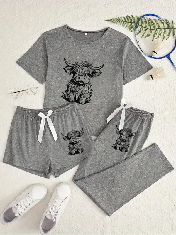 “Adorable Highland Cow” 3 - Piece Pajama Set