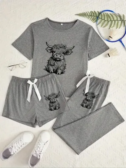 “Adorable Highland Cow” 3 - Piece Pajama Set