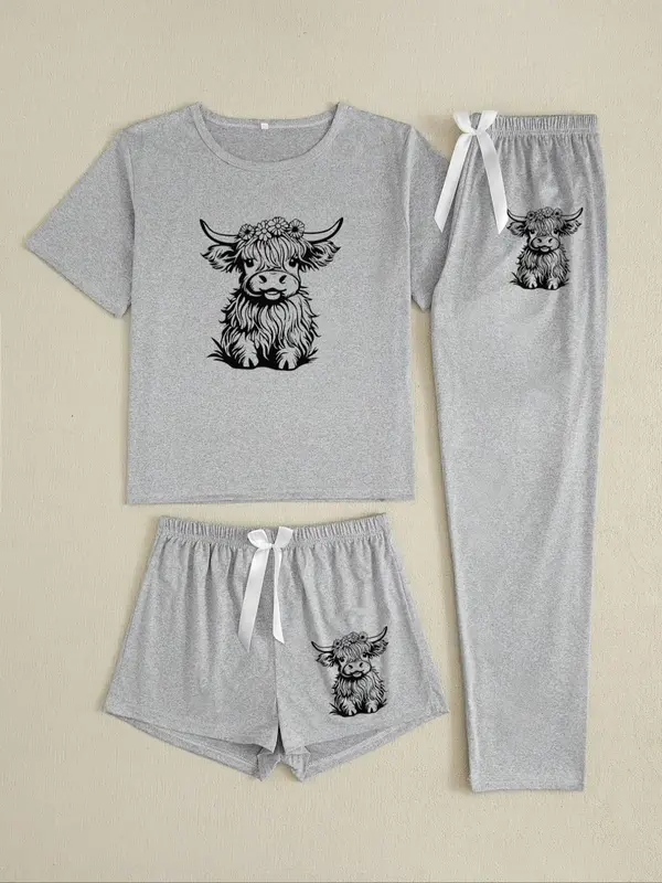 “Adorable Highland Cow” 3 - Piece Pajama Set