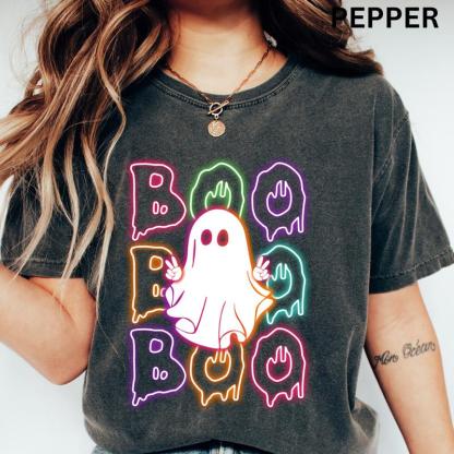 Cute Ghost Neon “BOO” Halloween Tee
