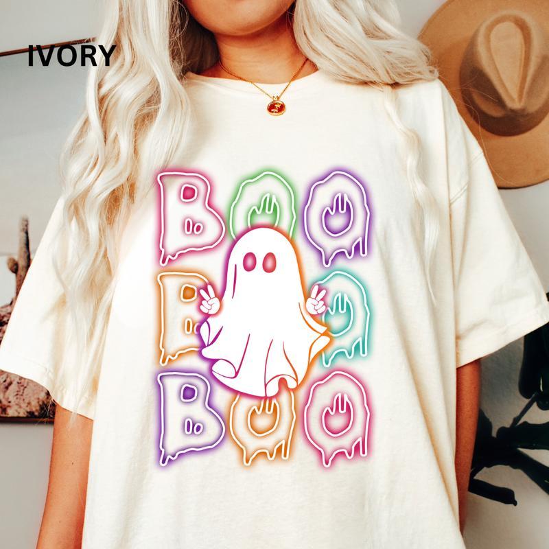 Cute Ghost Neon “BOO” Halloween Tee