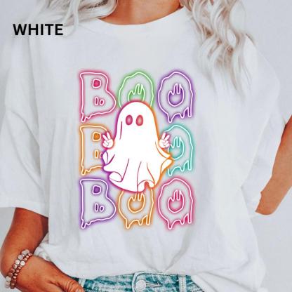 Cute Ghost Neon “BOO” Halloween Tee