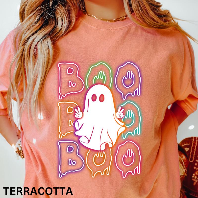 Cute Ghost Neon “BOO” Halloween Tee