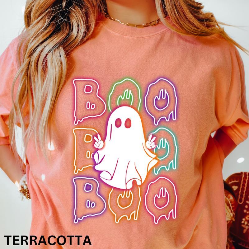 Cute Ghost Neon “BOO” Halloween Tee