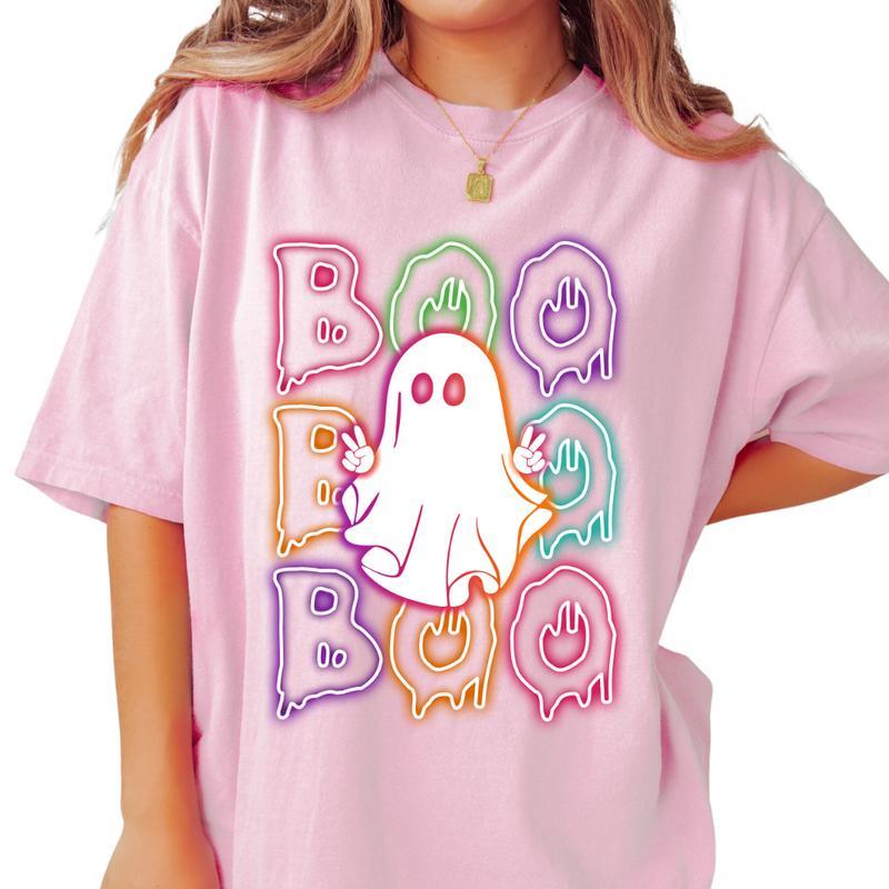 Cute Ghost Neon “BOO” Halloween Tee