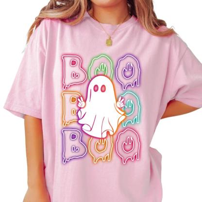 Cute Ghost Neon “BOO” Halloween Tee