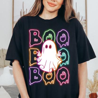 Cute Ghost Neon “BOO” Halloween Tee