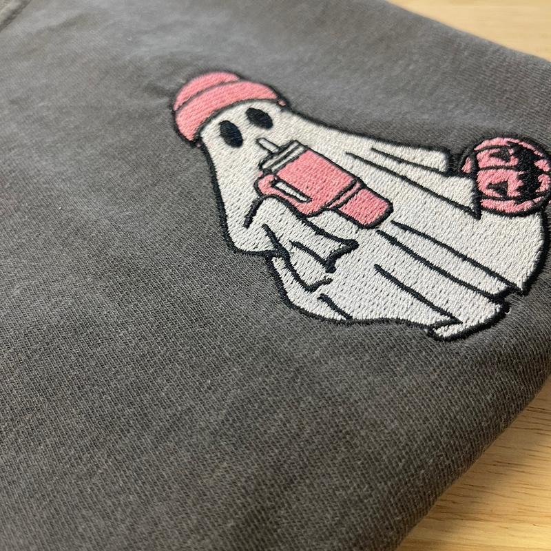 Embroidered Spooky Drink Pumpkin Halloween Crewneck Hoodie