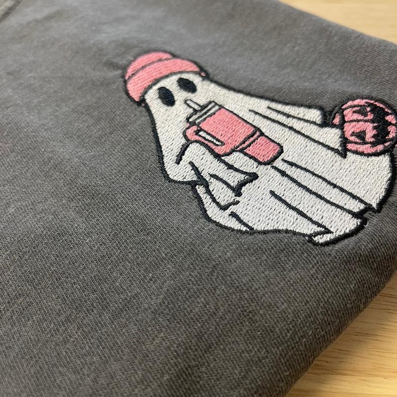 Embroidered Spooky Drink Pumpkin Halloween Crewneck Hoodie