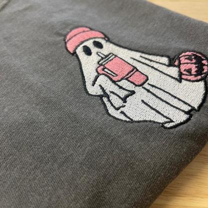 Embroidered Spooky Drink Pumpkin Halloween Crewneck Hoodie