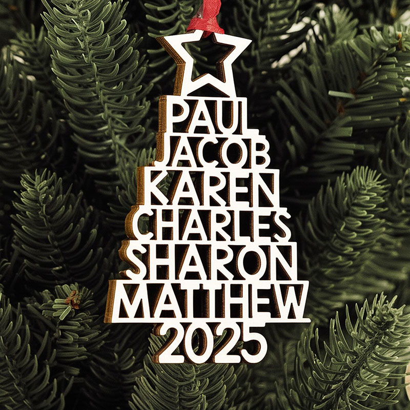 Custom Family Names 2025 Christmas Tree Ornament