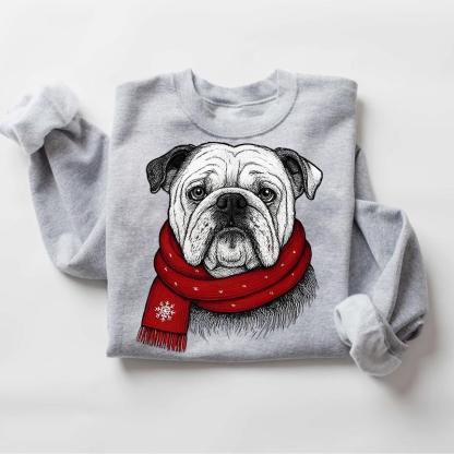 Custom Pet Portrait Christmas Sweatshirt - Personalized Dog/Cat Holiday Apparel with Red Scarf Design