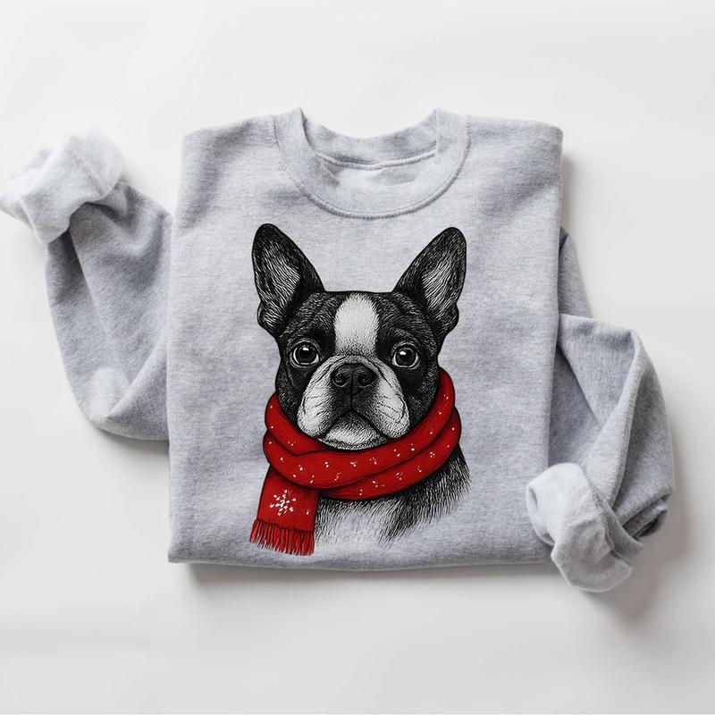 Custom Pet Portrait Christmas Sweatshirt - Personalized Dog/Cat Holiday Apparel with Red Scarf Design