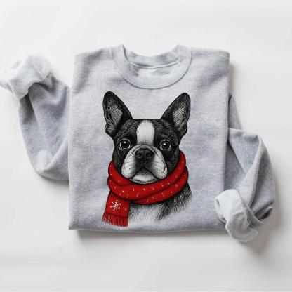 Custom Pet Portrait Christmas Sweatshirt - Personalized Dog/Cat Holiday Apparel with Red Scarf Design