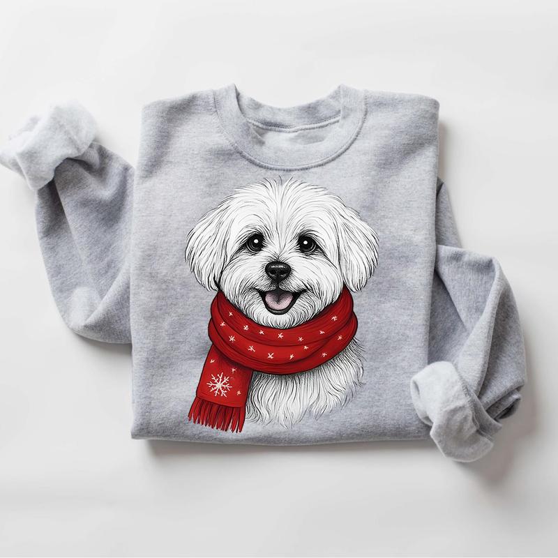 Custom Pet Portrait Christmas Sweatshirt - Personalized Dog/Cat Holiday Apparel with Red Scarf Design
