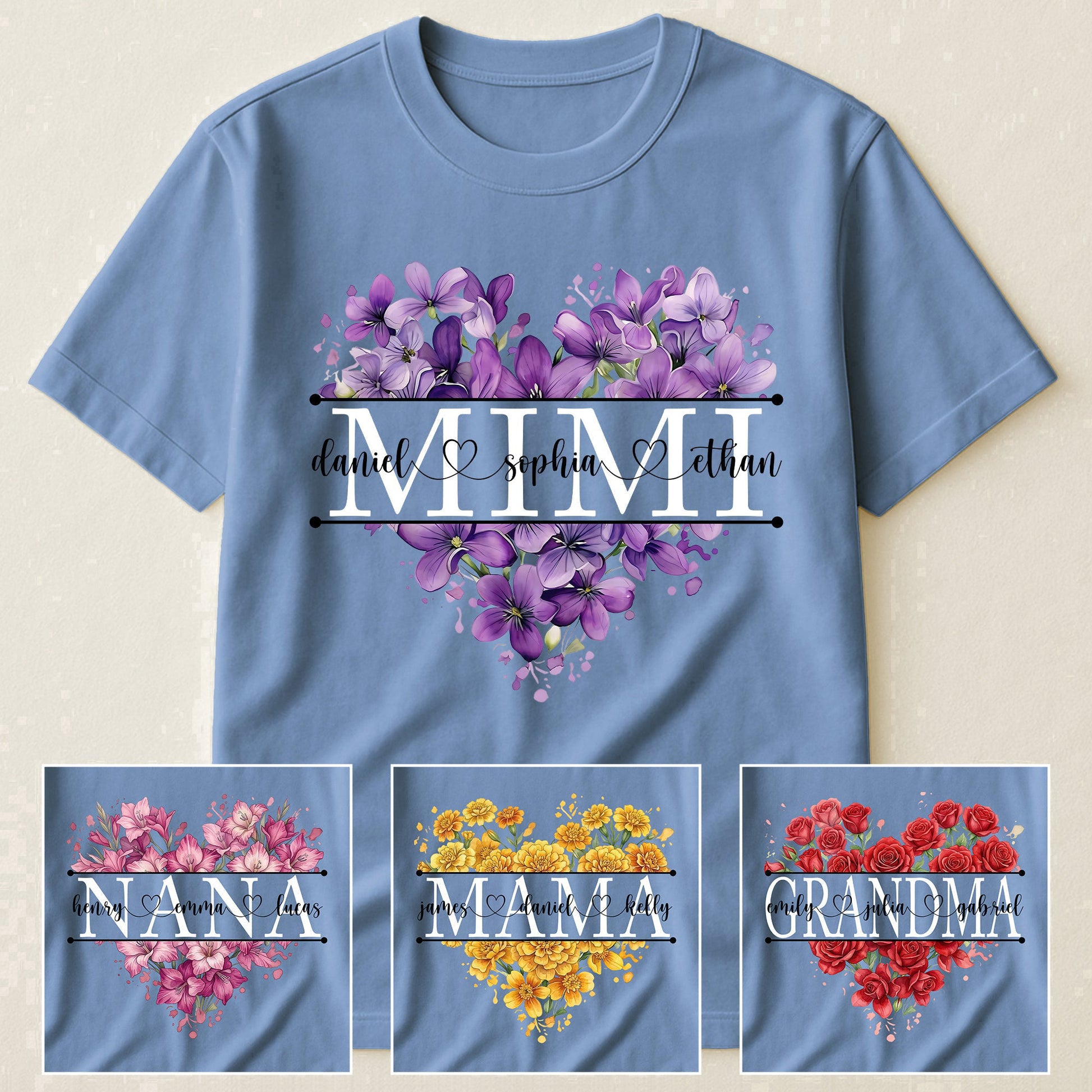 Custom Mimi Shirt with Birth Flowers & Grandkids Names - Personalized Mother's Day Gift