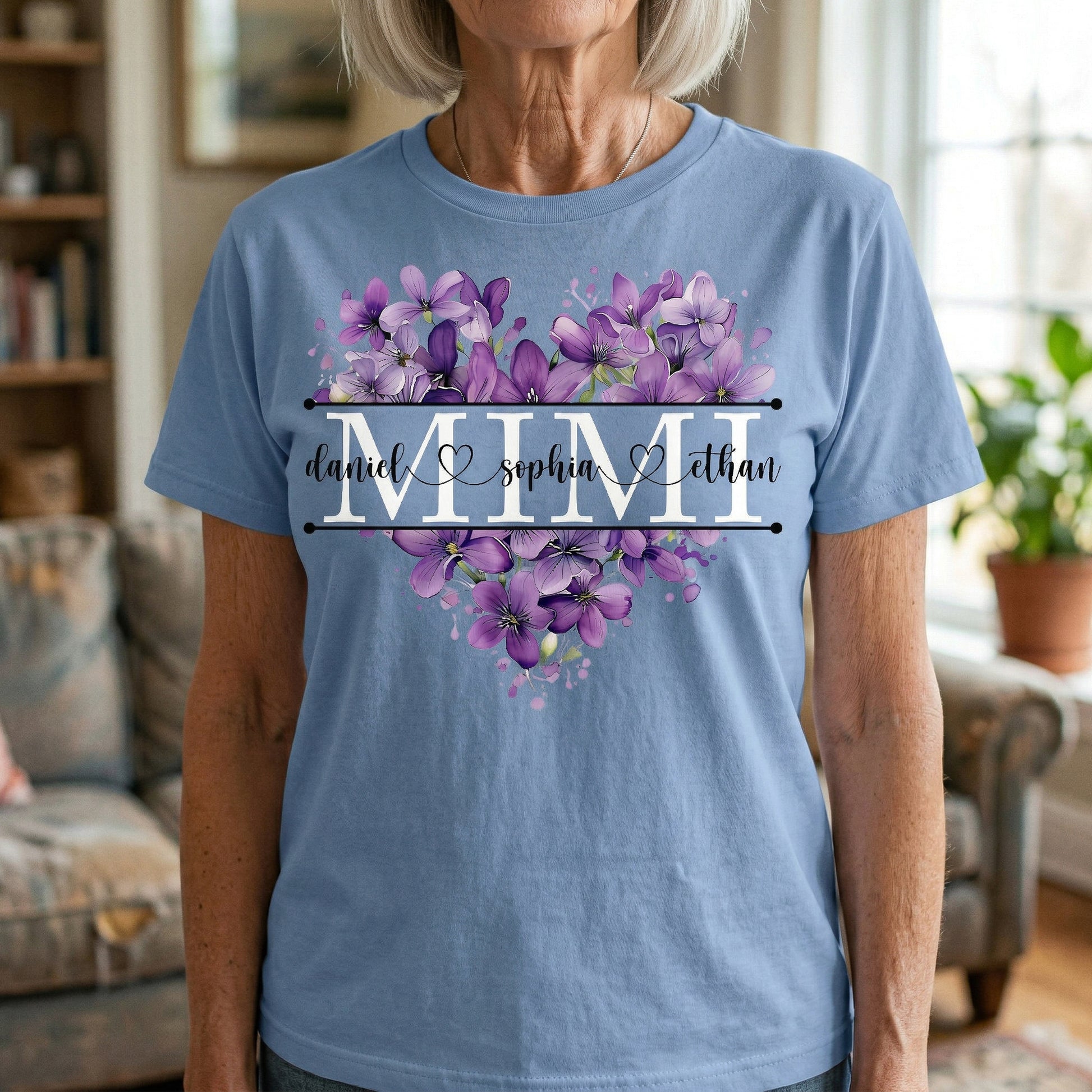 Custom Mimi Shirt with Birth Flowers & Grandkids Names - Personalized Mother's Day Gift