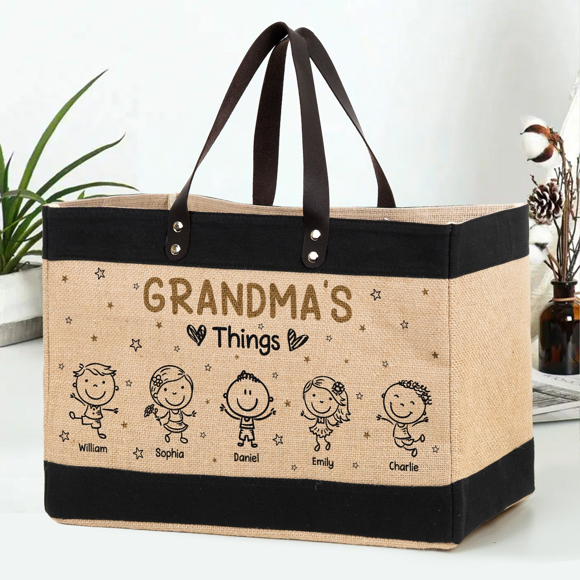 Personalized Grandma's Things Tote Bag - Custom Grandkids Names Mother's Day Gift for Grandma