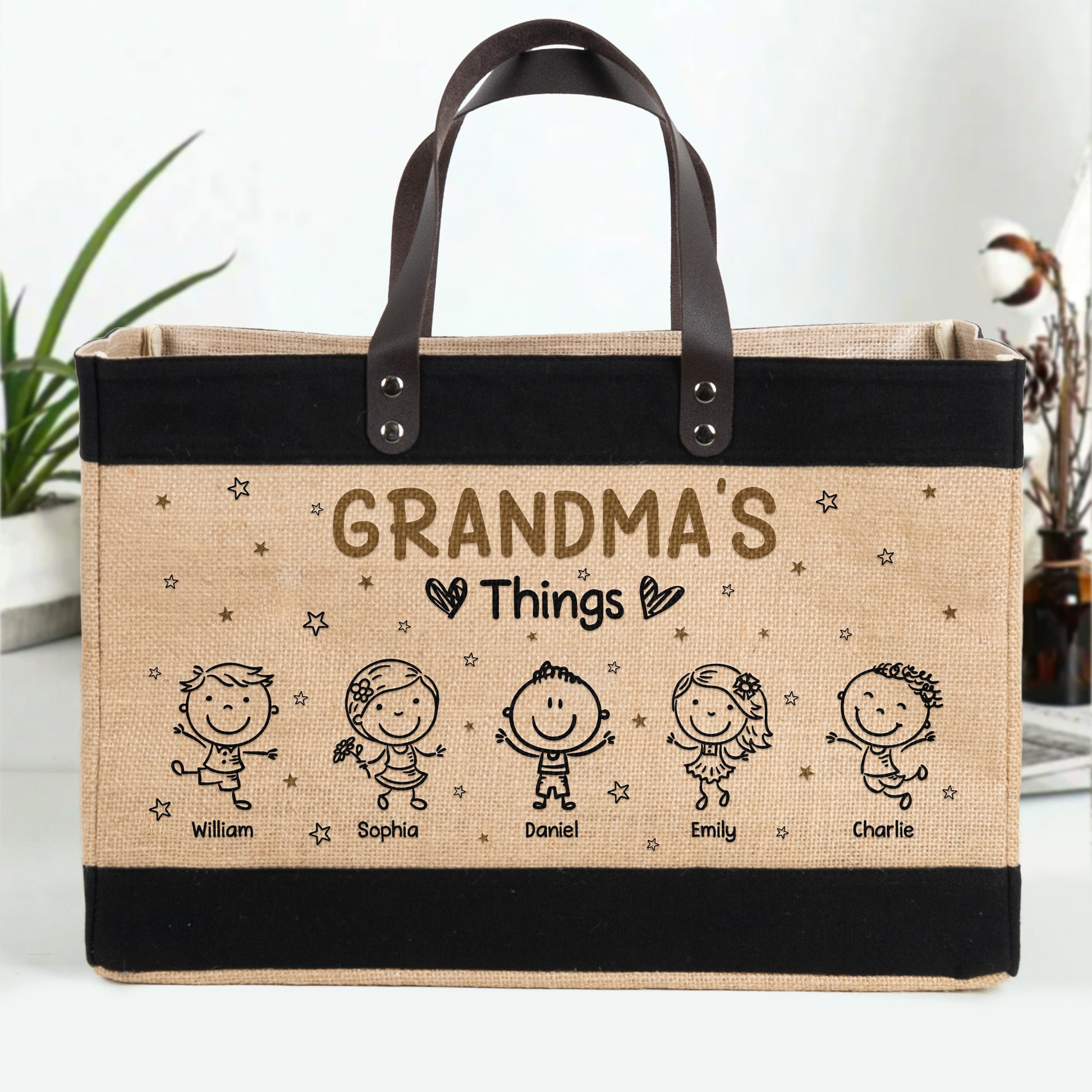 Personalized Grandma's Things Tote Bag - Custom Grandkids Names Mother's Day Gift for Grandma