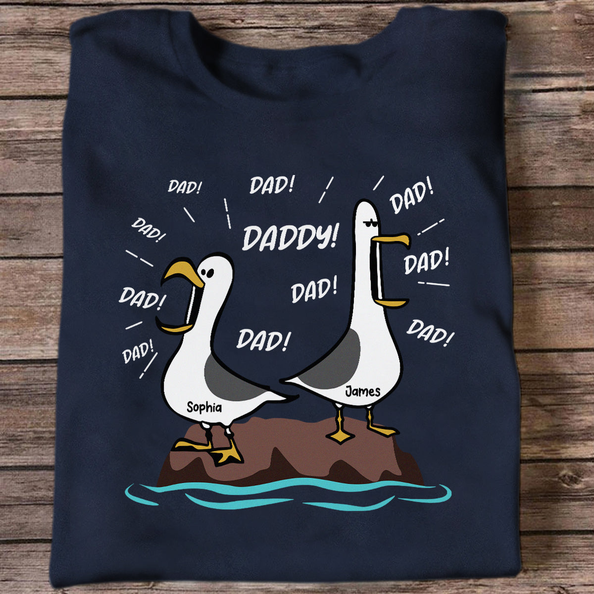 Personalized Seagull Dad Shirt - Custom Kids Names Funny Father’s Day Gift Tee