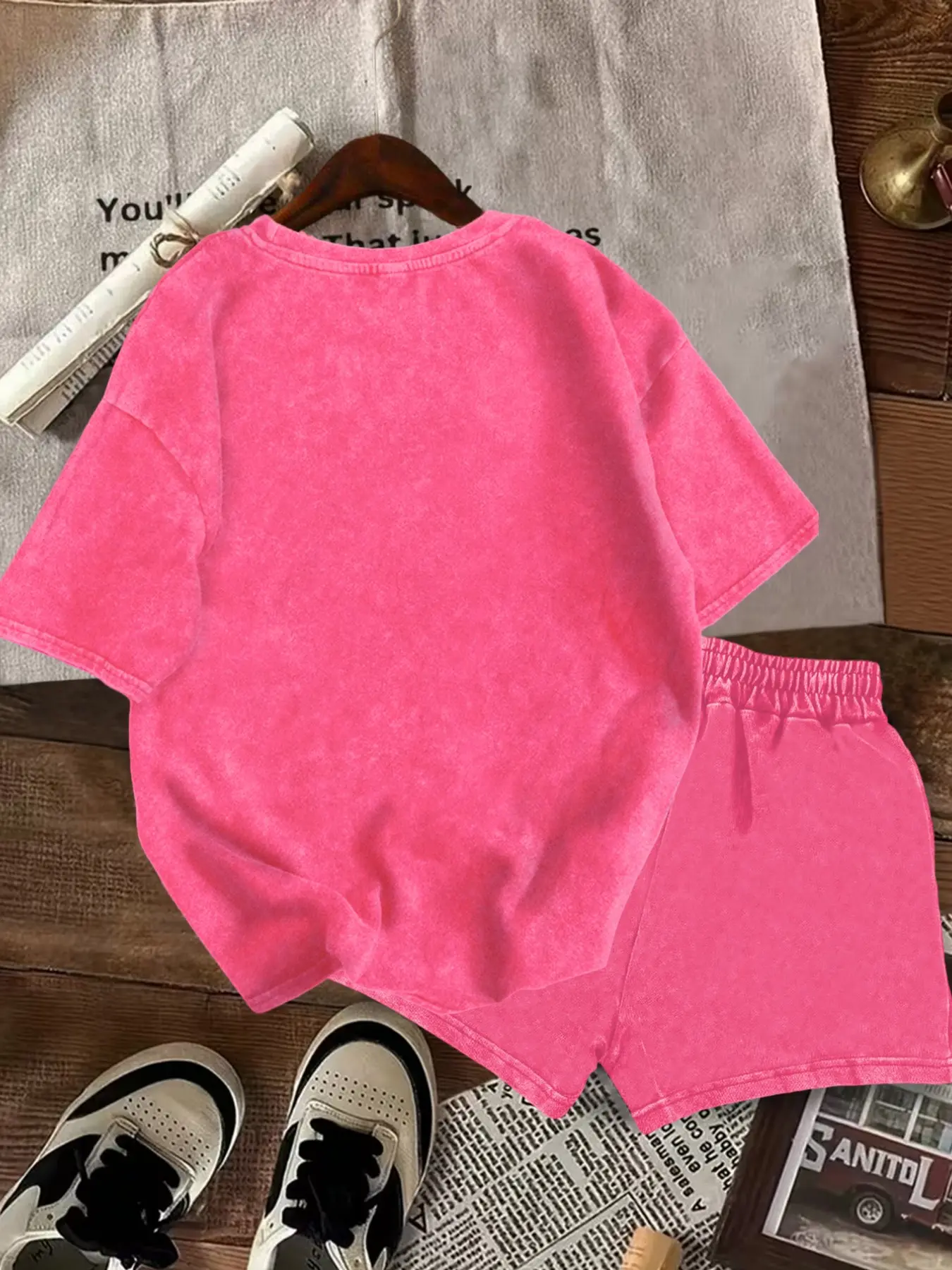 Ghost Face Print Casual Fitted Washed Two-Piece Set
