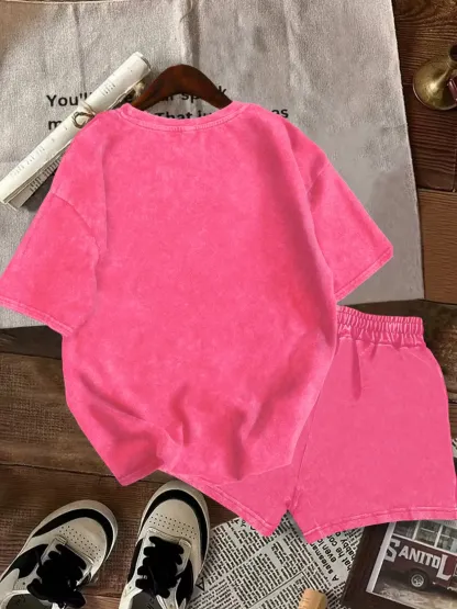 Ghost Face Print Casual Fitted Washed Two-Piece Set