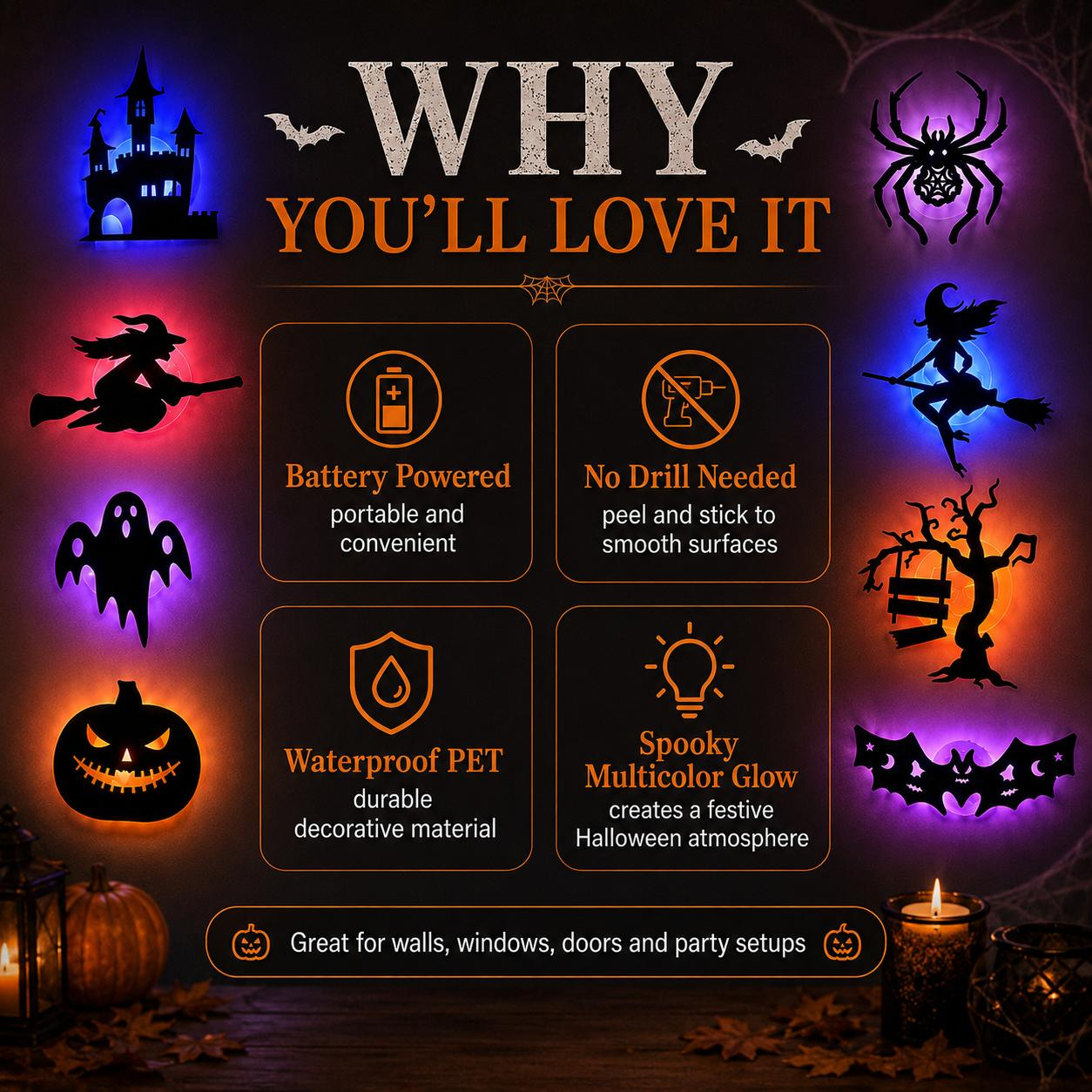 Halloween LED Silhouette Wall Lights – Peel & Stick