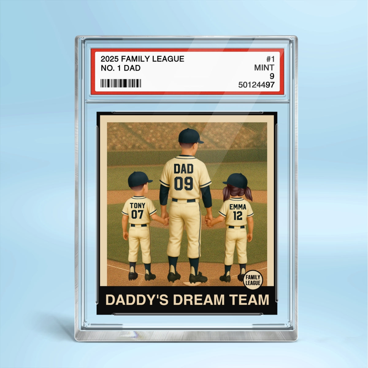 Baseball No. 1 Dad Grandpa Man & Kids Trading Card Style Personalized Acrylic Block Plaque